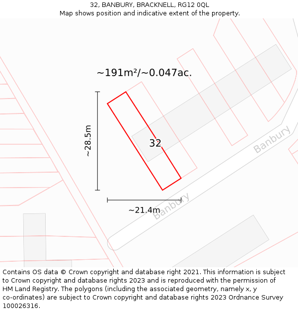 32, BANBURY, BRACKNELL, RG12 0QL: Plot and title map