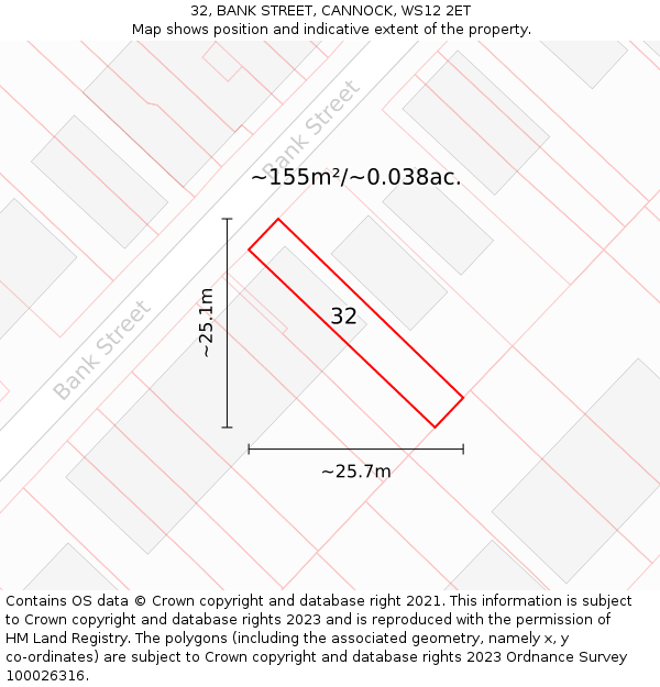 32, BANK STREET, CANNOCK, WS12 2ET: Plot and title map
