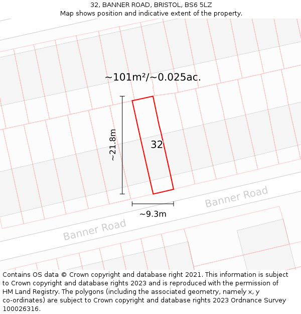 32, BANNER ROAD, BRISTOL, BS6 5LZ: Plot and title map