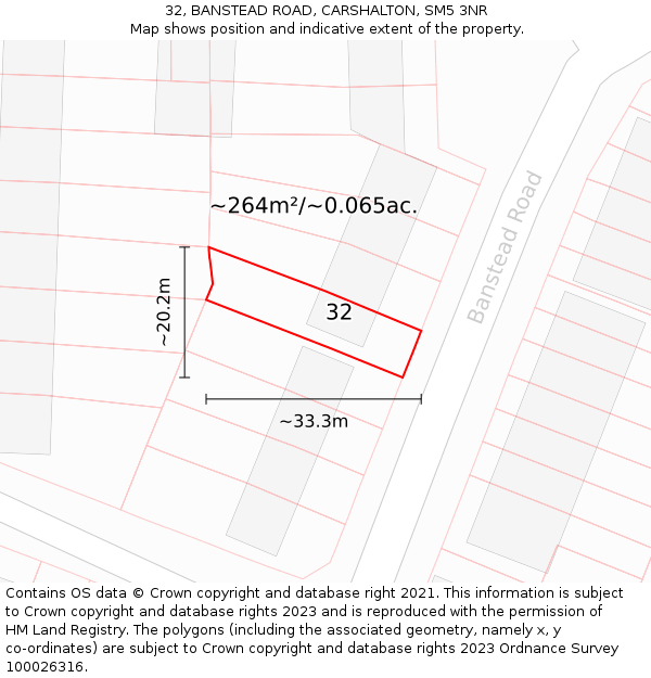 32, BANSTEAD ROAD, CARSHALTON, SM5 3NR: Plot and title map