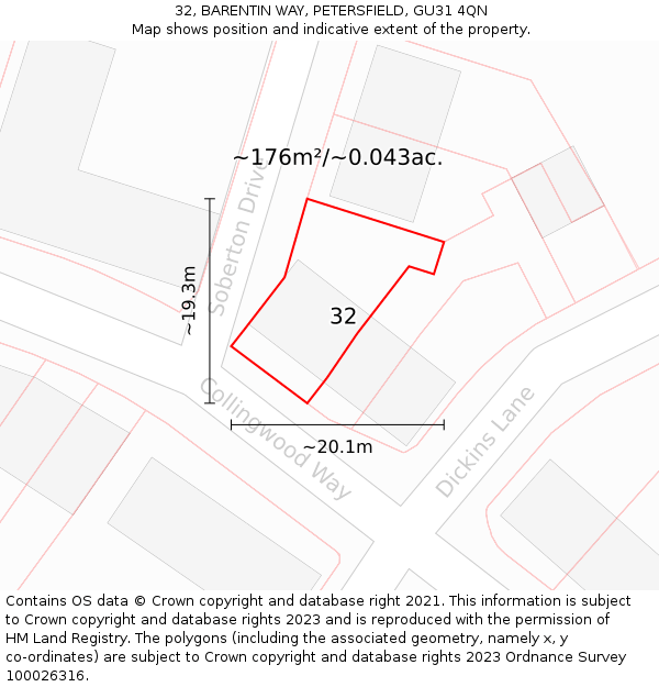32, BARENTIN WAY, PETERSFIELD, GU31 4QN: Plot and title map