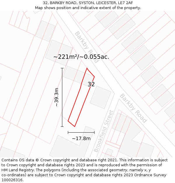32, BARKBY ROAD, SYSTON, LEICESTER, LE7 2AF: Plot and title map