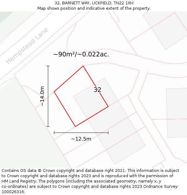 32, BARNETT WAY, UCKFIELD, TN22 1XH: Plot and title map