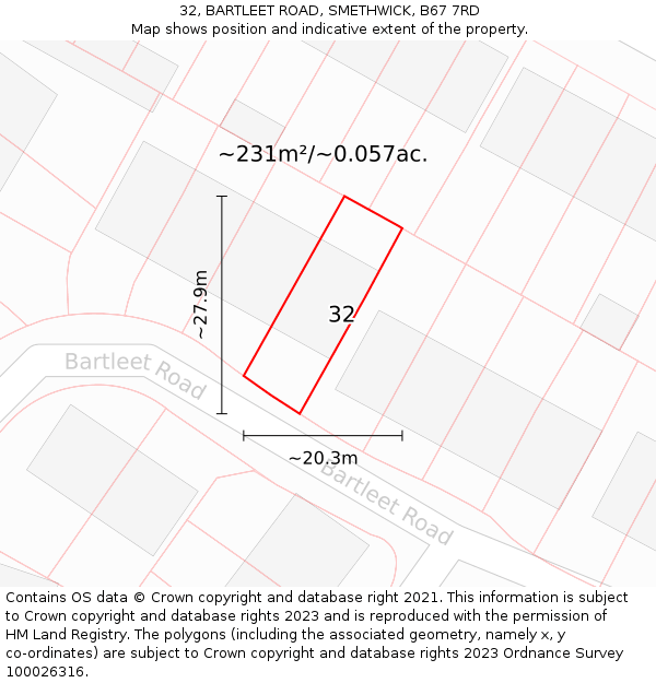 32, BARTLEET ROAD, SMETHWICK, B67 7RD: Plot and title map