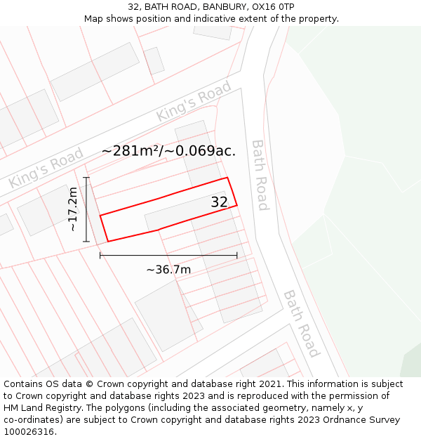 32, BATH ROAD, BANBURY, OX16 0TP: Plot and title map