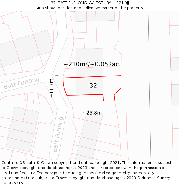 32, BATT FURLONG, AYLESBURY, HP21 9JJ: Plot and title map