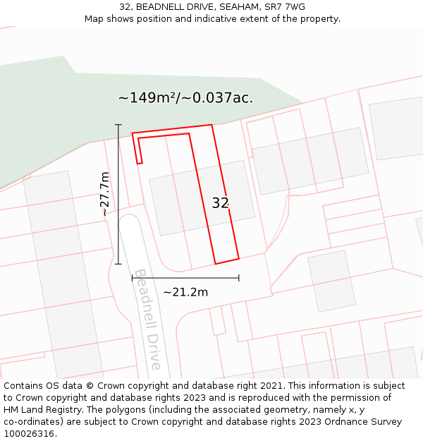 32, BEADNELL DRIVE, SEAHAM, SR7 7WG: Plot and title map