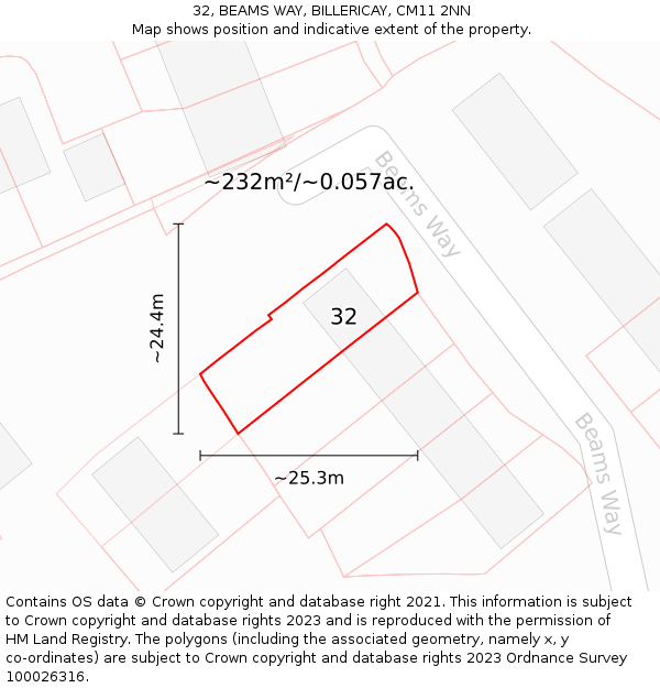 32, BEAMS WAY, BILLERICAY, CM11 2NN: Plot and title map