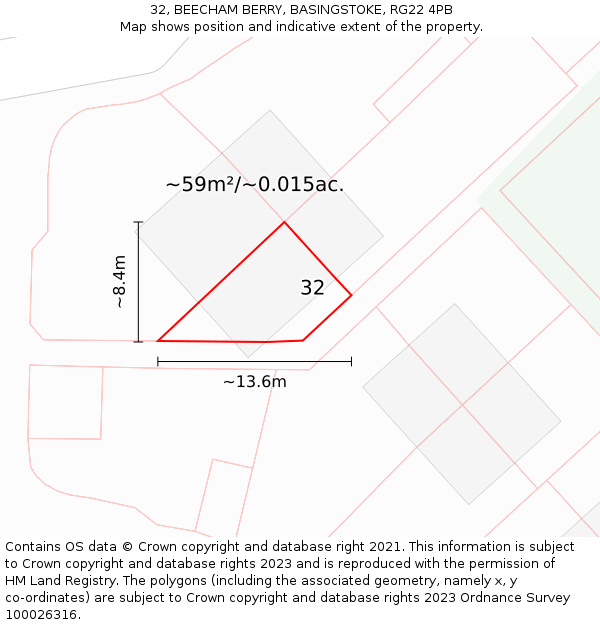 32, BEECHAM BERRY, BASINGSTOKE, RG22 4PB: Plot and title map