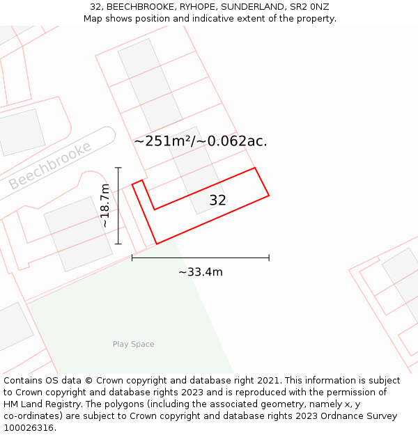 32, BEECHBROOKE, RYHOPE, SUNDERLAND, SR2 0NZ: Plot and title map