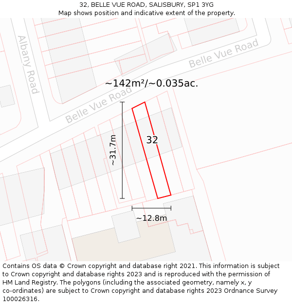 32, BELLE VUE ROAD, SALISBURY, SP1 3YG: Plot and title map