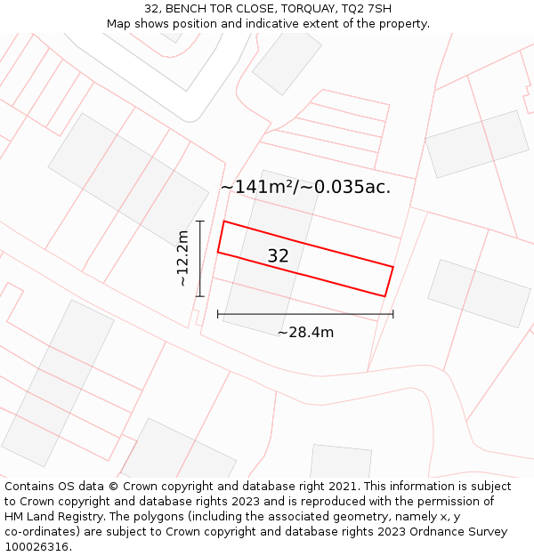 32, BENCH TOR CLOSE, TORQUAY, TQ2 7SH: Plot and title map