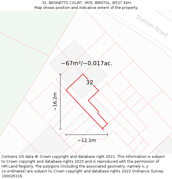 32, BENNETTS COURT, YATE, BRISTOL, BS37 4XH: Plot and title map