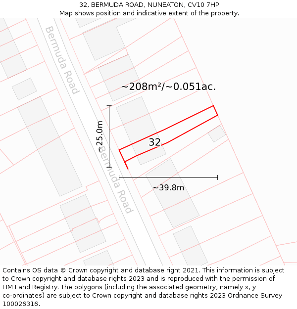 32, BERMUDA ROAD, NUNEATON, CV10 7HP: Plot and title map