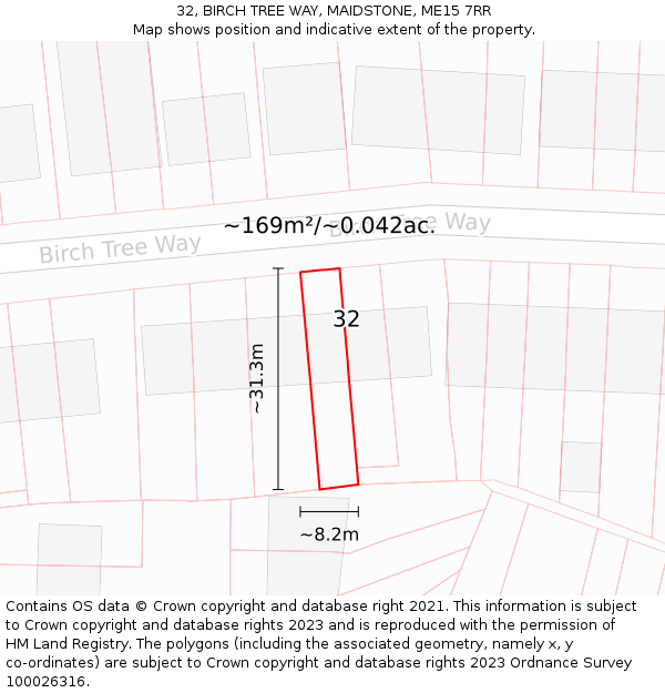32, BIRCH TREE WAY, MAIDSTONE, ME15 7RR: Plot and title map