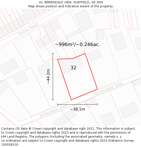 32, BIRKENDALE VIEW, SHEFFIELD, S6 3NN: Plot and title map