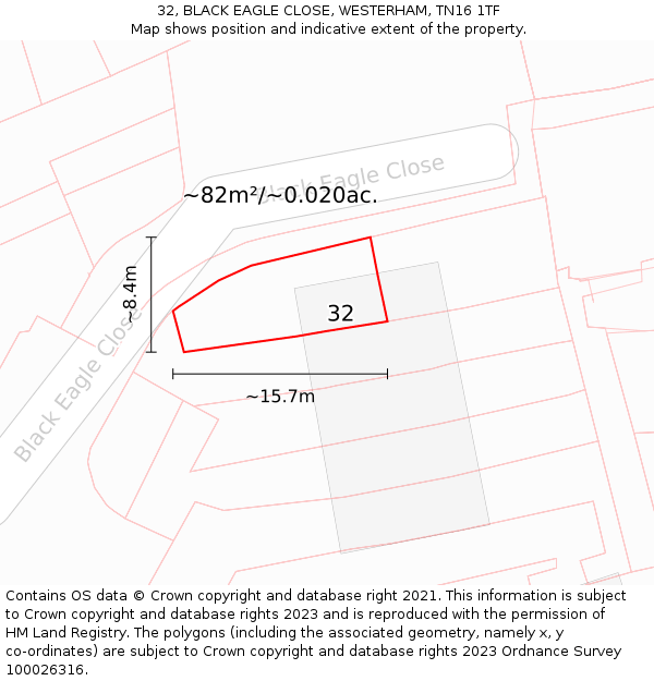 32, BLACK EAGLE CLOSE, WESTERHAM, TN16 1TF: Plot and title map