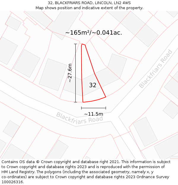 32, BLACKFRIARS ROAD, LINCOLN, LN2 4WS: Plot and title map