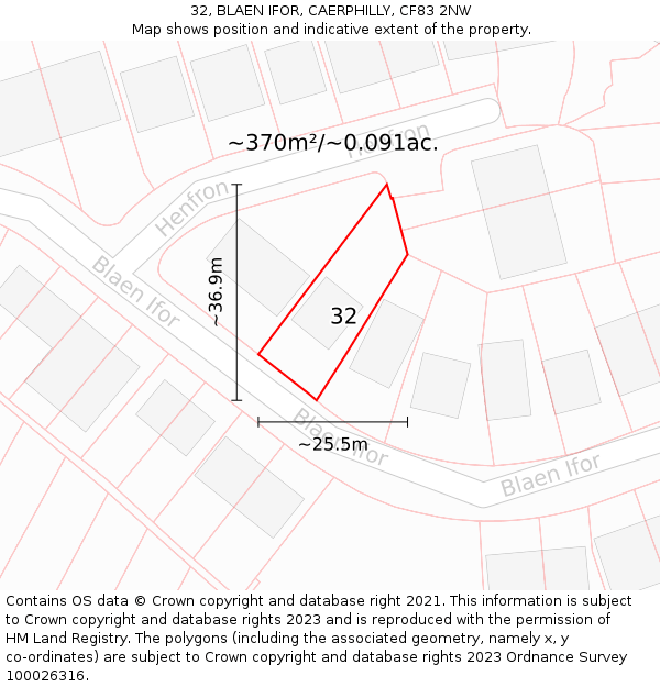 32, BLAEN IFOR, CAERPHILLY, CF83 2NW: Plot and title map