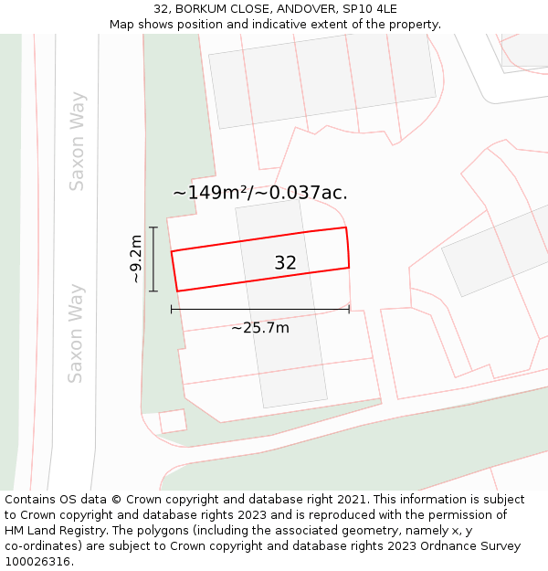 32, BORKUM CLOSE, ANDOVER, SP10 4LE: Plot and title map