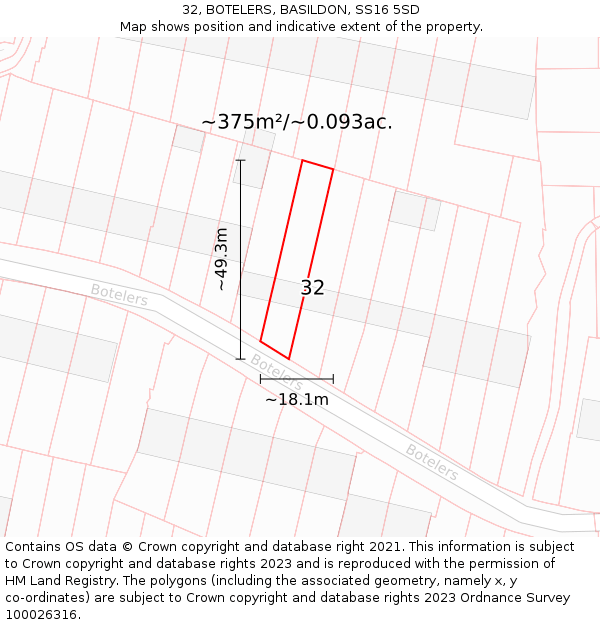 32, BOTELERS, BASILDON, SS16 5SD: Plot and title map