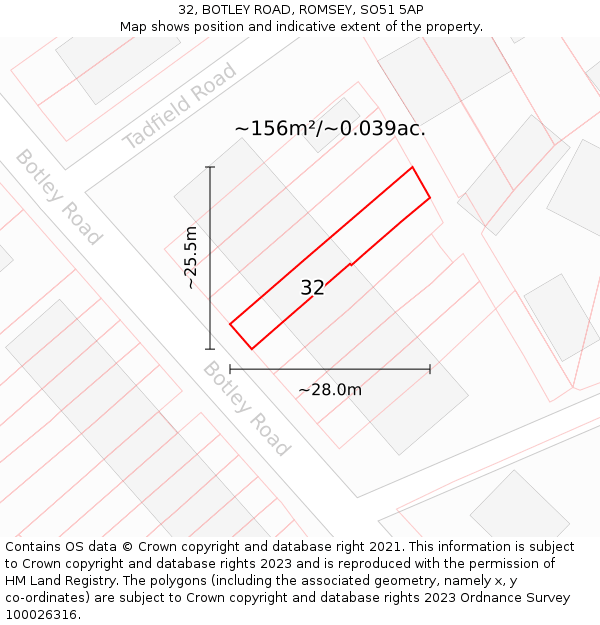 32, BOTLEY ROAD, ROMSEY, SO51 5AP: Plot and title map
