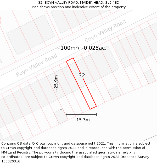 32, BOYN VALLEY ROAD, MAIDENHEAD, SL6 4ED: Plot and title map