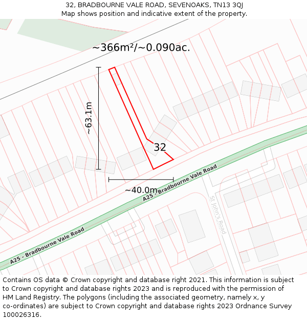 32, BRADBOURNE VALE ROAD, SEVENOAKS, TN13 3QJ: Plot and title map