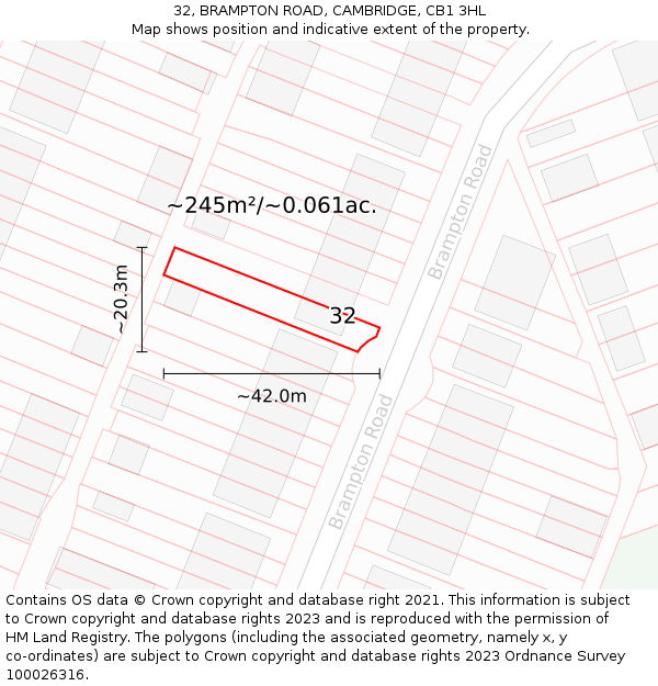 32, BRAMPTON ROAD, CAMBRIDGE, CB1 3HL: Plot and title map