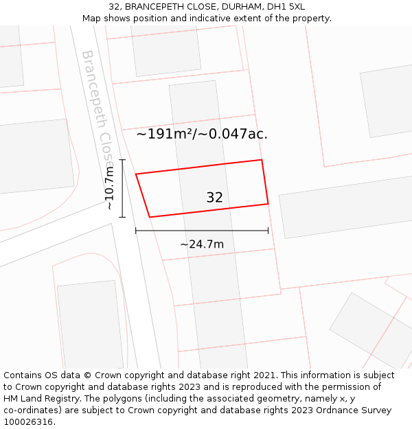 32, BRANCEPETH CLOSE, DURHAM, DH1 5XL: Plot and title map