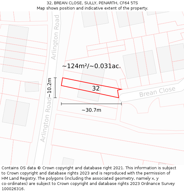 32, BREAN CLOSE, SULLY, PENARTH, CF64 5TS: Plot and title map