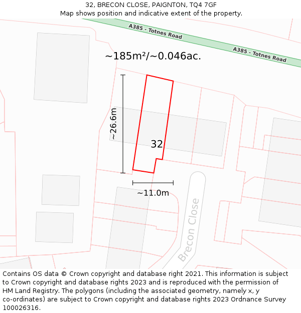 32, BRECON CLOSE, PAIGNTON, TQ4 7GF: Plot and title map