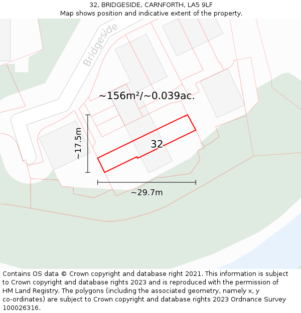 32, BRIDGESIDE, CARNFORTH, LA5 9LF: Plot and title map