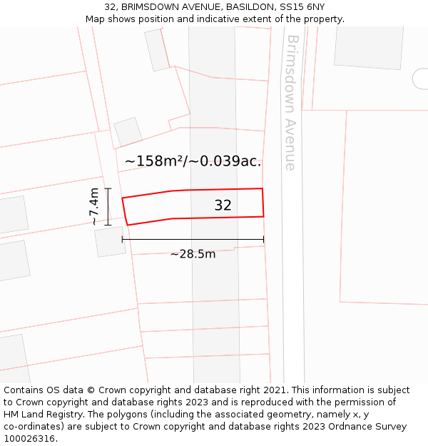 32, BRIMSDOWN AVENUE, BASILDON, SS15 6NY: Plot and title map
