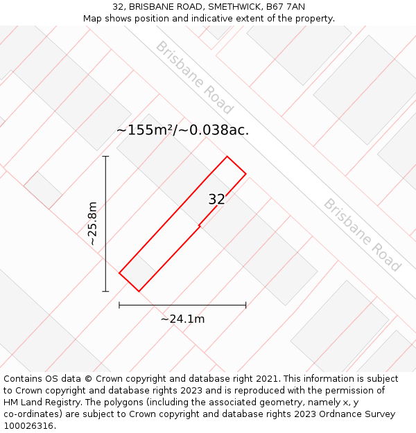 32, BRISBANE ROAD, SMETHWICK, B67 7AN: Plot and title map