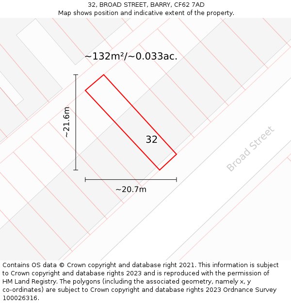 32, BROAD STREET, BARRY, CF62 7AD: Plot and title map