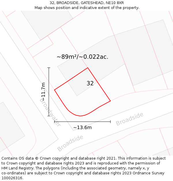 32, BROADSIDE, GATESHEAD, NE10 8XR: Plot and title map