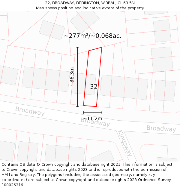 32, BROADWAY, BEBINGTON, WIRRAL, CH63 5NJ: Plot and title map