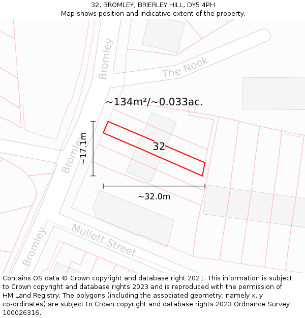 32, BROMLEY, BRIERLEY HILL, DY5 4PH: Plot and title map