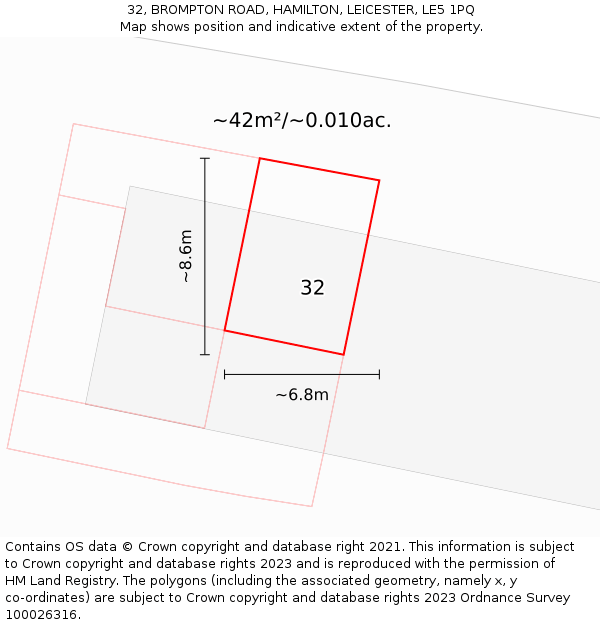 32, BROMPTON ROAD, HAMILTON, LEICESTER, LE5 1PQ: Plot and title map