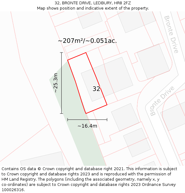 32, BRONTE DRIVE, LEDBURY, HR8 2FZ: Plot and title map