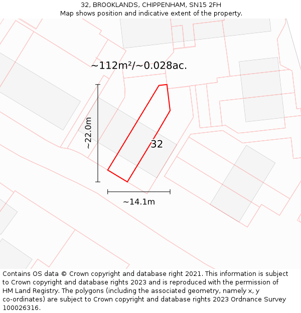 32, BROOKLANDS, CHIPPENHAM, SN15 2FH: Plot and title map