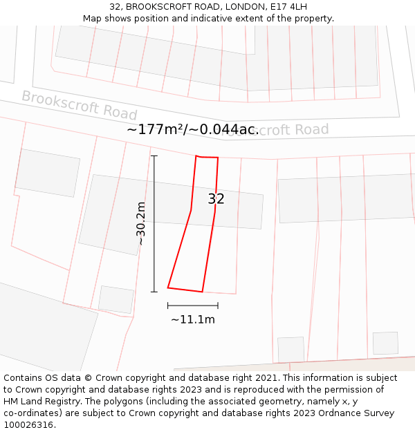 32, BROOKSCROFT ROAD, LONDON, E17 4LH: Plot and title map