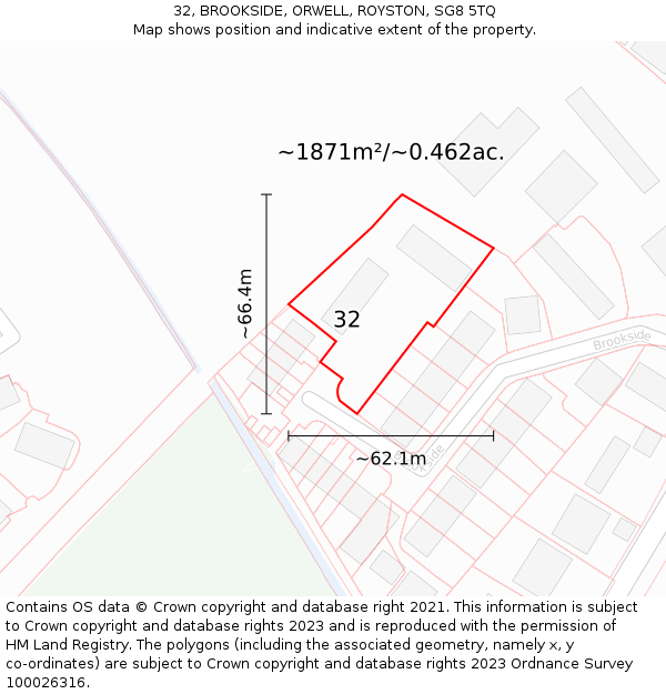 32, BROOKSIDE, ORWELL, ROYSTON, SG8 5TQ: Plot and title map
