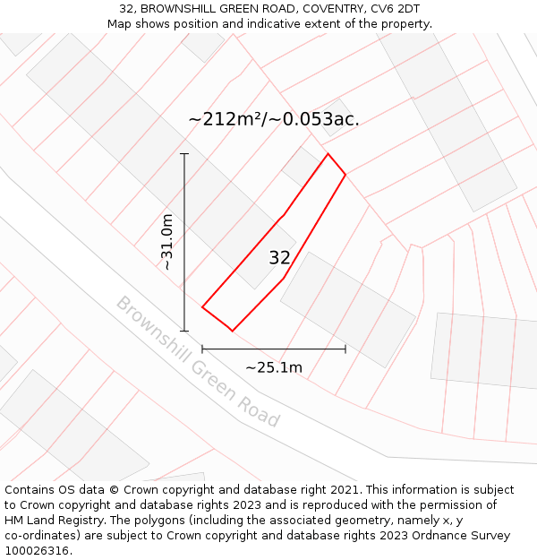 32, BROWNSHILL GREEN ROAD, COVENTRY, CV6 2DT: Plot and title map