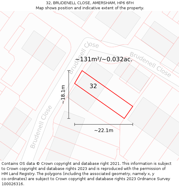 32, BRUDENELL CLOSE, AMERSHAM, HP6 6FH: Plot and title map