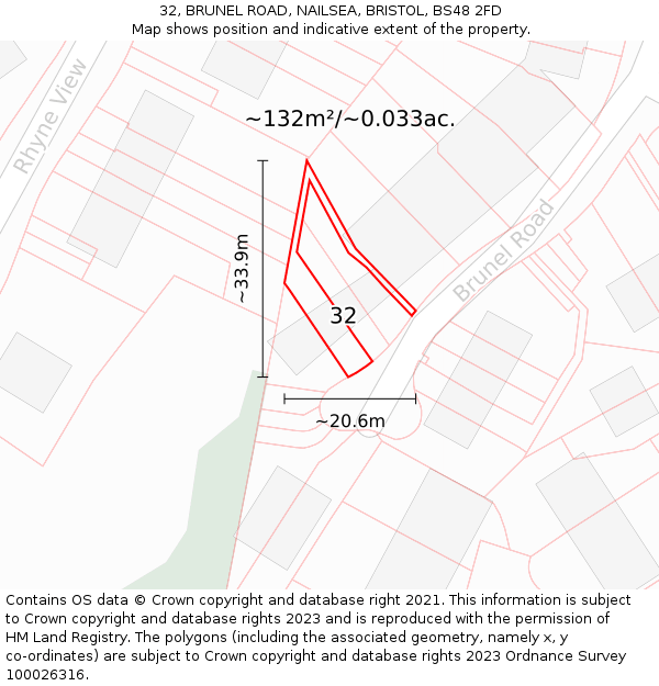 32, BRUNEL ROAD, NAILSEA, BRISTOL, BS48 2FD: Plot and title map