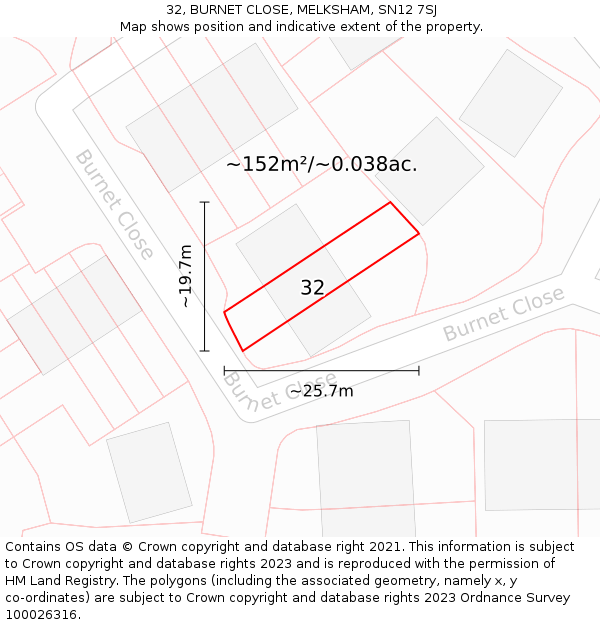 32, BURNET CLOSE, MELKSHAM, SN12 7SJ: Plot and title map