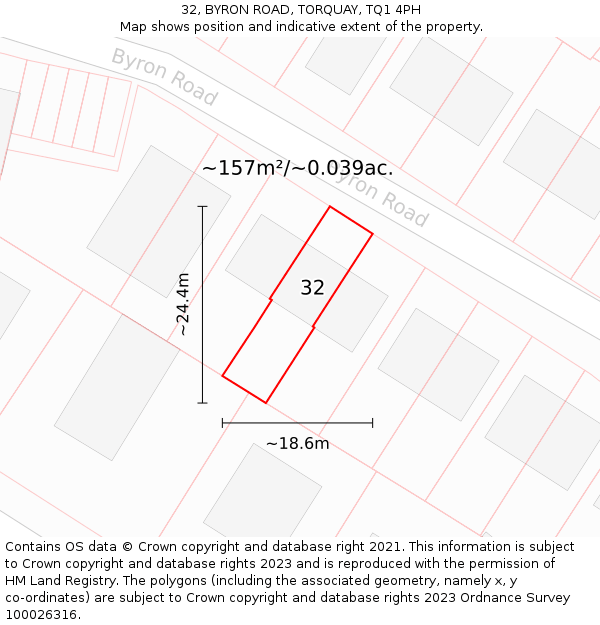 32, BYRON ROAD, TORQUAY, TQ1 4PH: Plot and title map
