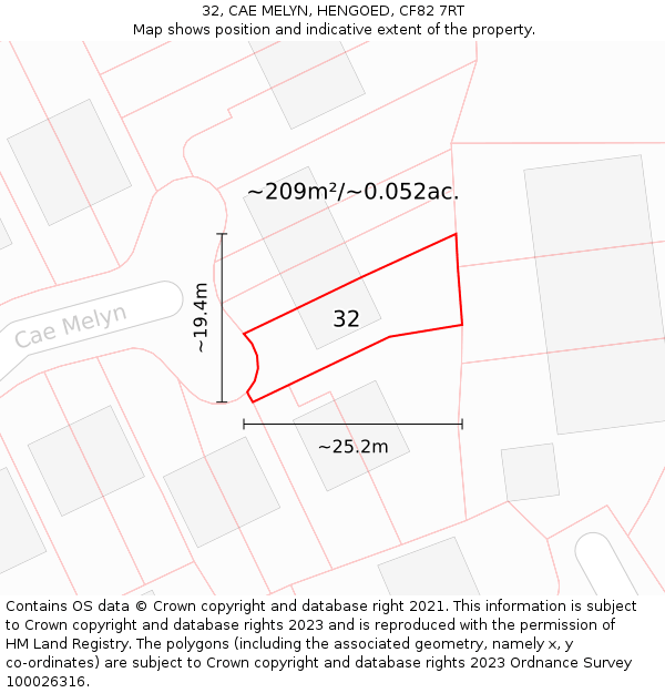 32, CAE MELYN, HENGOED, CF82 7RT: Plot and title map
